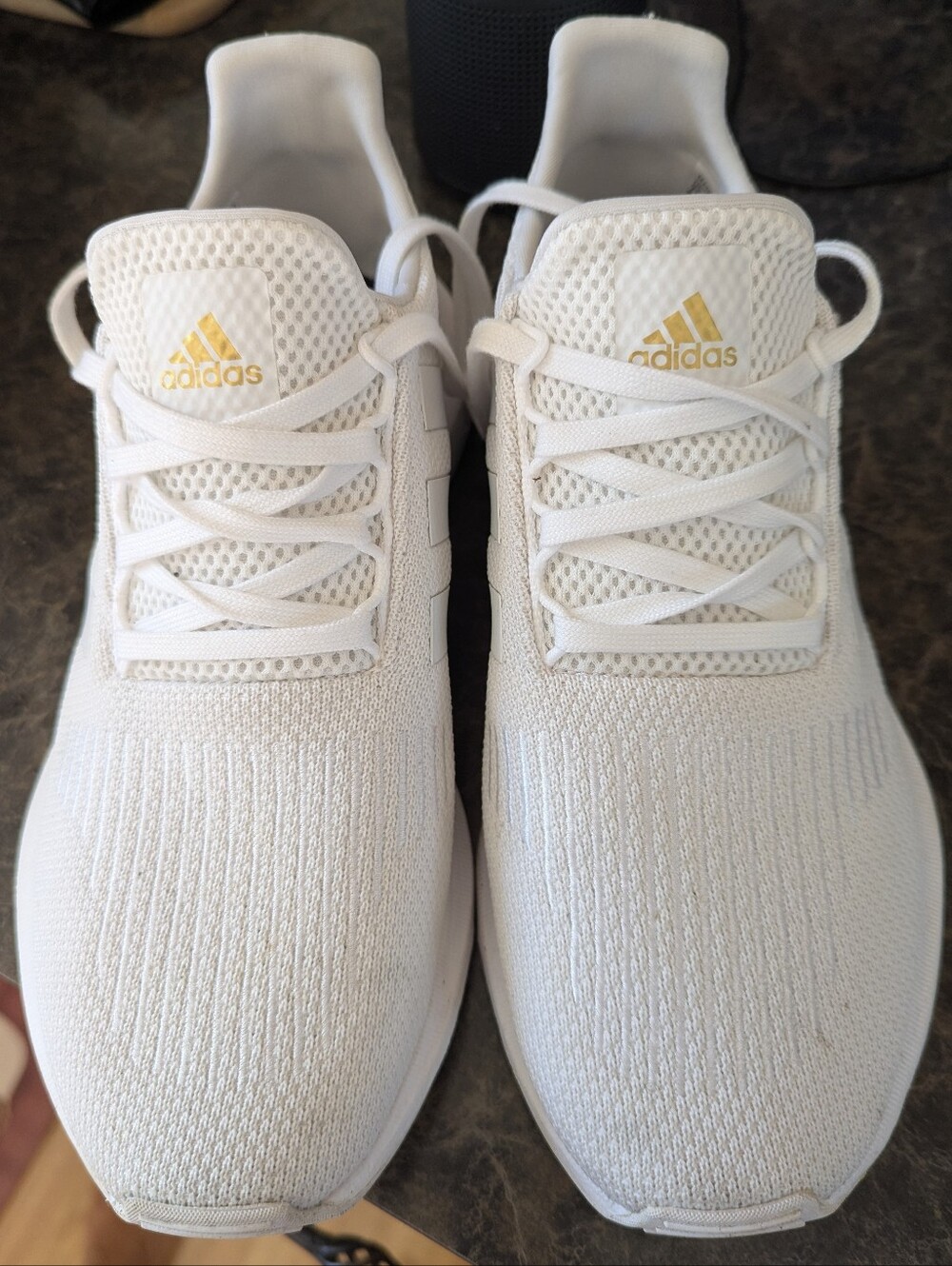 adidas White Swift Running Shoes with Gold Logos